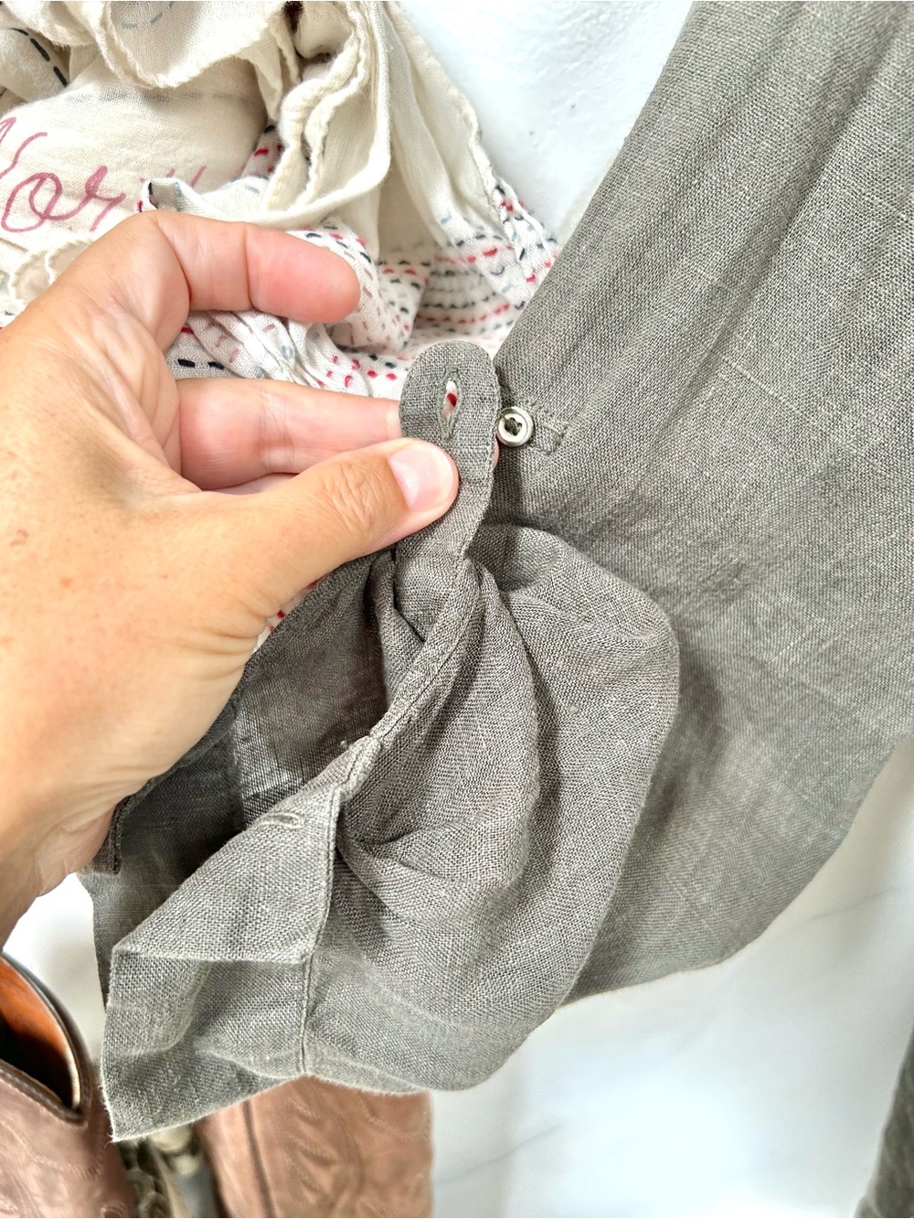 Zara Linen Olive Green Lightweight boho shirt w resort vacay beach country vibe - Picture 14 of 15